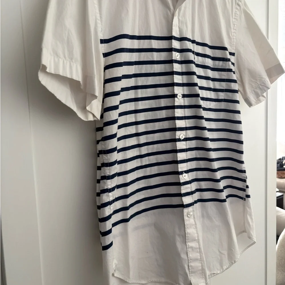 Men’s J. Crew White and Navy Striped Shirt